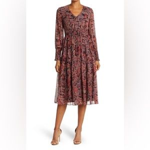 Taylor Dresses Printed Chiffon Dress in Black/Tea Rose